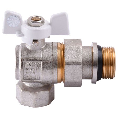 Кран кульовий кутовий з американкою PROFESSIONAL QP004 PN40 3/4" антипротечка БІЛИЙ МЕТЕЛИК Кран кульовий кутовий з американкою PROFESSIONAL QP004 PN40 3/4" антипротечка БІЛИЙ МЕТЕЛИК